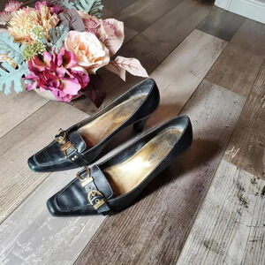 Vintage Etienne Aigner Leather Heels Horsebit Black Pump Shoe 7.5M